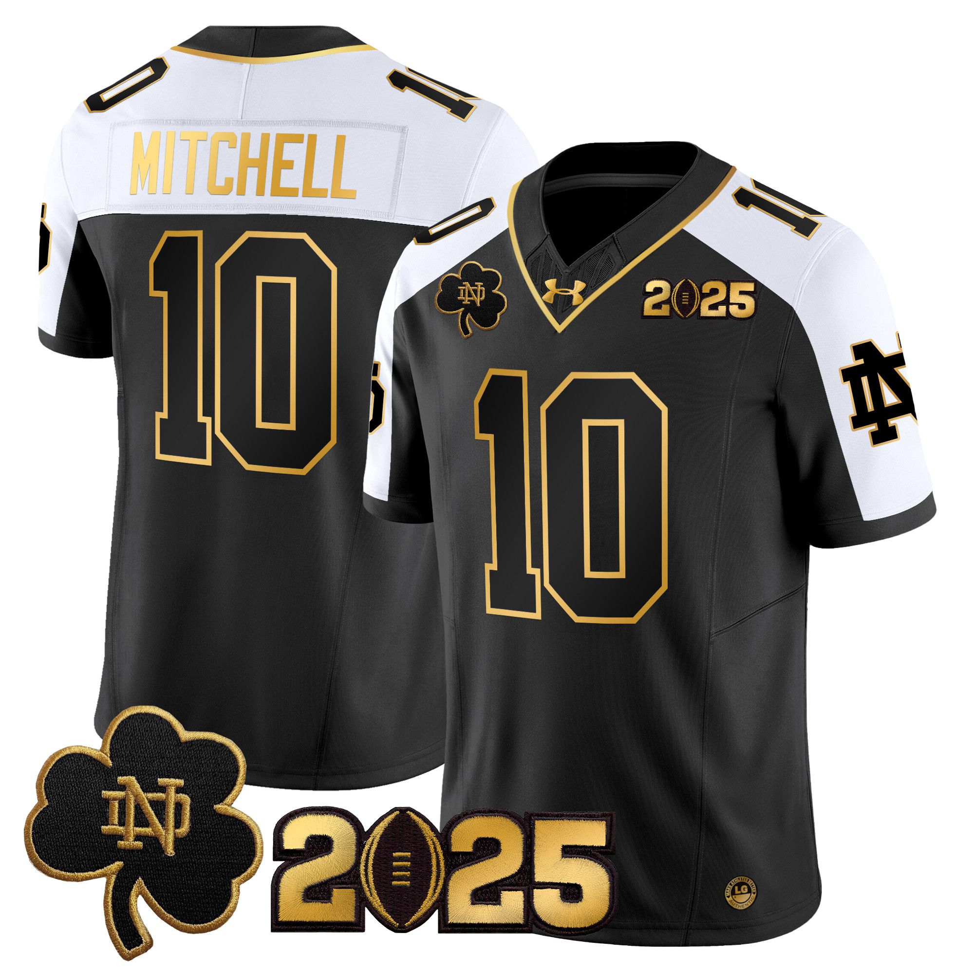 Men Notre Dame Fighting Irish #10 Mitchell Black 2025 CFP Final Patch Gold Vapor Limited NCAA Jersey->ncaa teams->NCAA Jersey